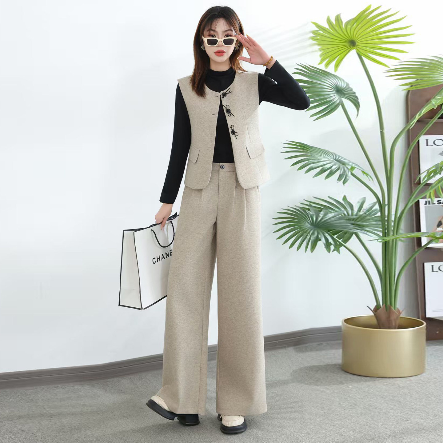 小香风马甲三件套女2026冬季新款时尚百搭背心+针织衫+阔脚裤套装,女装/女士精品,时尚套装,淘宝优惠券,粉丝福利购,淘宝优惠卷