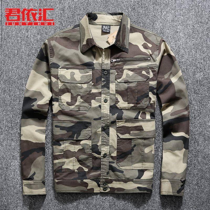 夏季薄款纯棉工作服外套 翻领休闲作训服 户外劳保服工装夹克上衣