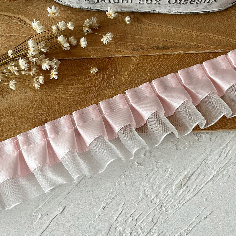 thumbnail for Pink lace trimmings, pain bags, DIY material trims, hem accessories, pleated stretch ruffles, wide ribbons