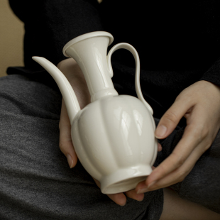 执壶点茶壶茶盏温酒壶功夫茶具家用品茗绿茶壶 仿宋定窑白陶瓷宋式