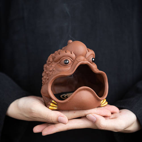 紫砂金蟾香薰炉中式禅意茶宠摆件