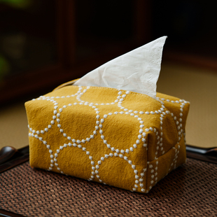 皆川明日式 饰 布艺刺绣纸巾盒茶道配件家用纸巾套茶桌抽纸盒桌面装