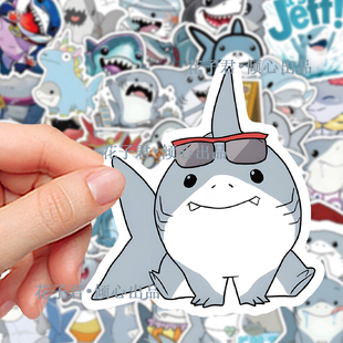 104张地鲨杰夫贴纸卡通可爱小鲨鱼趣味贴画diy手账桌面笔记本电脑