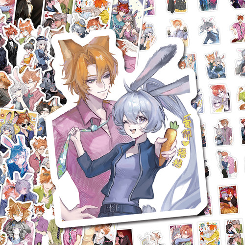 140张狐兔CP拟人贴纸疯狂动物城2朱迪尼克创意周边diy手机壳贴画