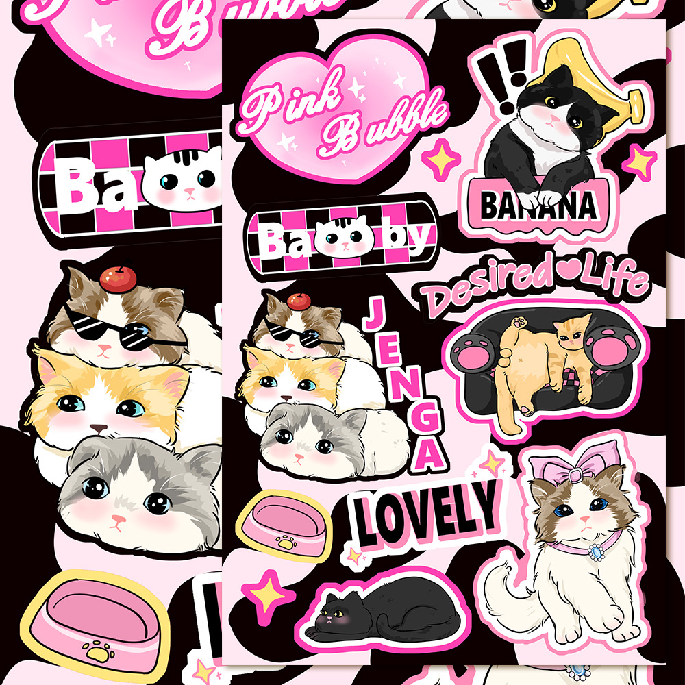 16张美式甜酷萌宠贴纸卡通高颜值少女心手机壳咕卡随心配防水贴画