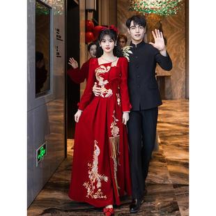 敬酒服新娘2025新款 回门订婚礼服连衣裙新 秋冬高级感红色结婚便装