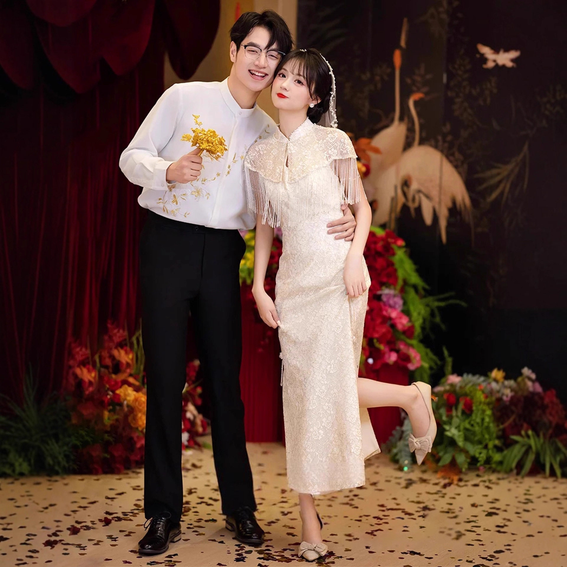 新中式国风订婚礼服新娘结婚敬酒服晨袍女高级感小个子长袖连衣裙