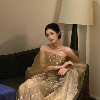 抹胸晚礼服轻奢小众学生日派对成人礼主持人宴会气质订婚礼服裙