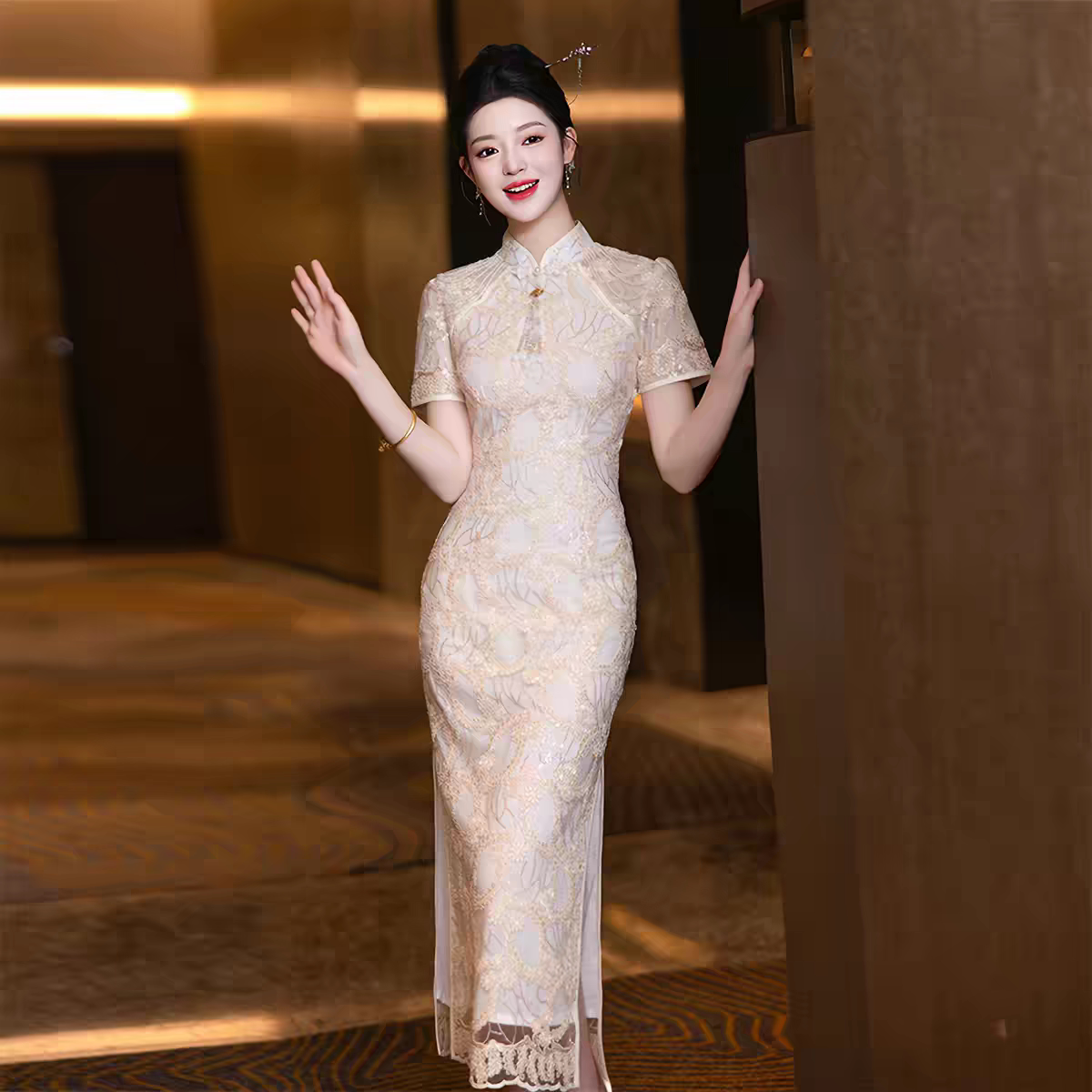 2026新款改良旗袍女夏季新款小众设计感绝美长裙蕾丝敬酒服新娘