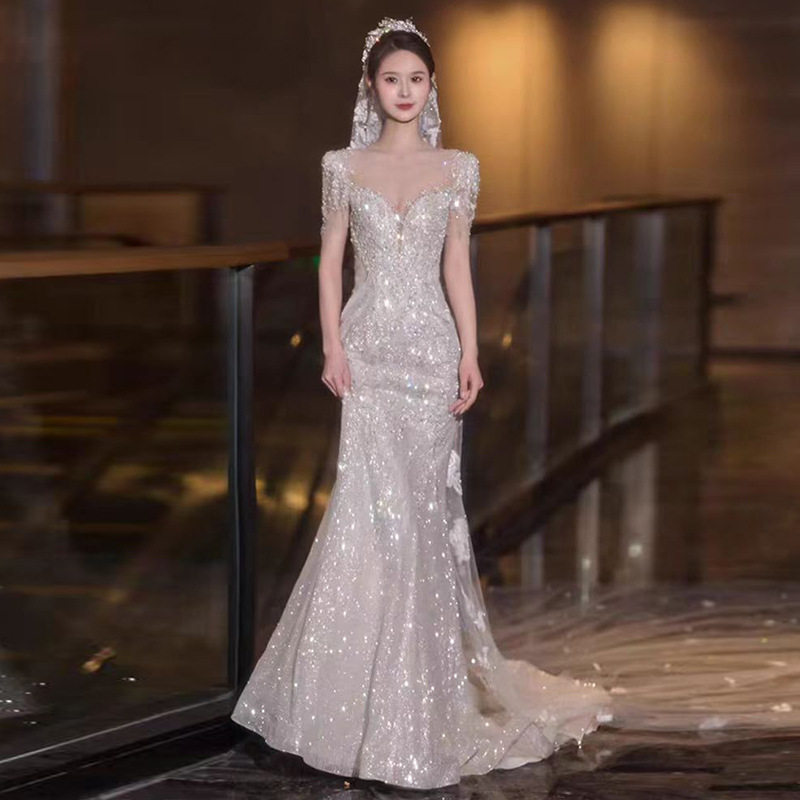 2026新款晚礼服女高级感轻奢小众宴会主持长裙修身鱼尾法式轻婚纱