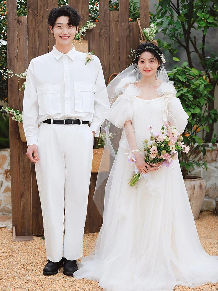 法式复古白色婚纱礼服晨袍连衣裙
