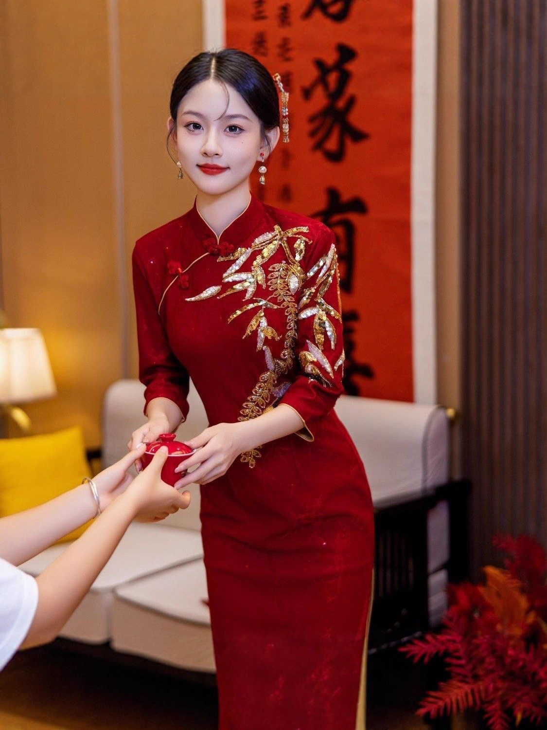 2026新款红色旗袍敬酒服新娘小个子订婚礼服裙新中式结婚便装刺绣