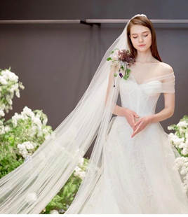 孙艺珍婚纱礼服2025年新款一字肩法式蕾丝超仙旅拍户外轻婚纱