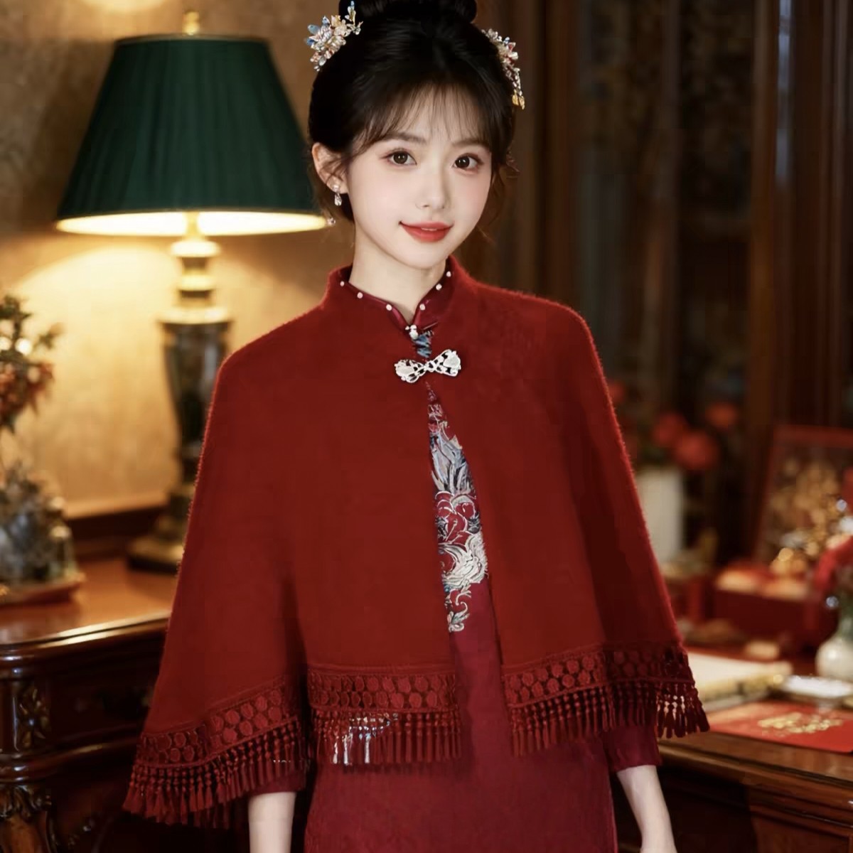 新娘结婚毛披肩订婚旗袍礼服婚纱披肩斗篷保暖披风外套敬酒服外搭