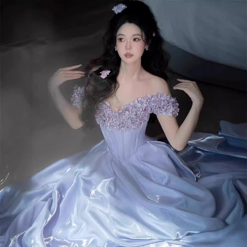 紫色晚礼服裙女2025新款轻奢高端宴会高定成人毕业新娘订婚敬酒服