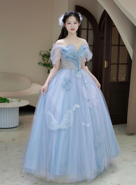 蓝色宴会晚礼服女2025新款感在逃公主敬酒服仙气轻奢年会礼服