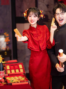 回门订婚礼服裙女高级感 结婚当天便装 新中式 红色敬酒服新娘套装