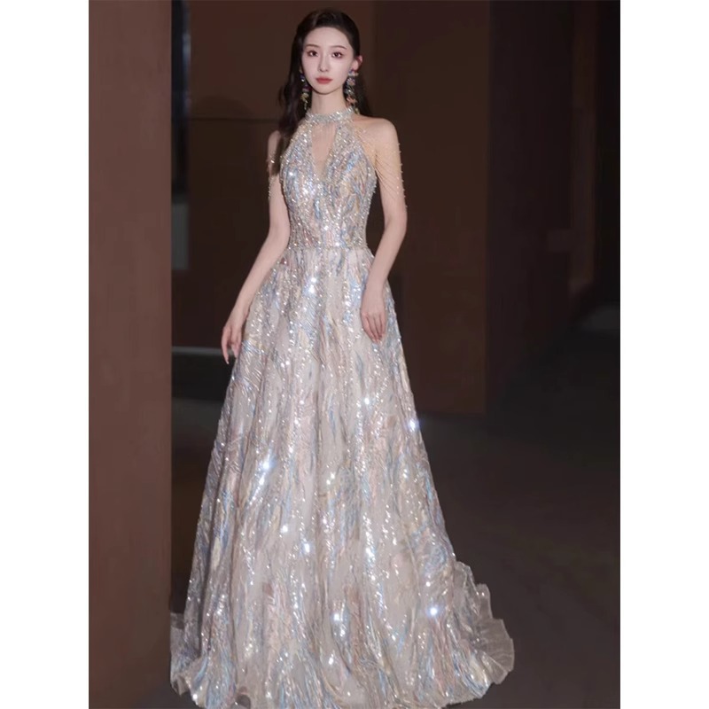 法式挂脖晚礼服高端敬酒服