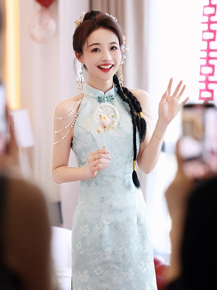 新中式晨袍女新娘敬酒服旗袍小个子订婚礼服连衣裙平时可穿高级感