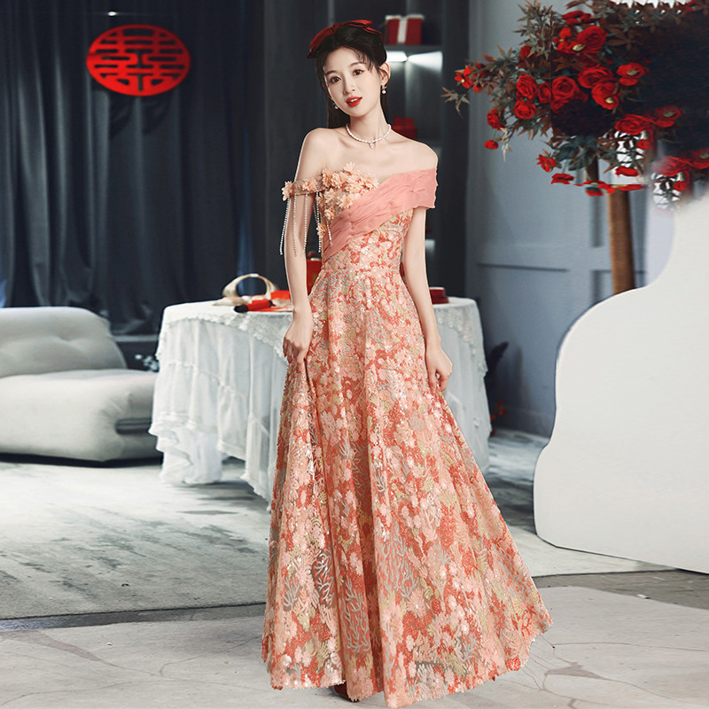 粉色晚礼服裙女2025新款轻奢小众