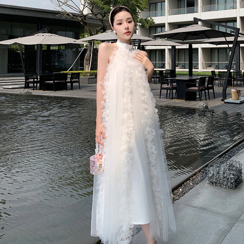 法式新娘晨袍挂脖轻婚纱小礼服结婚睡裙伴娘白色露背连衣裙