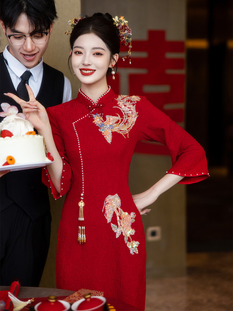 敬酒服新娘高级感红色结婚鱼尾旗袍订婚礼服新中式2025新款小个子