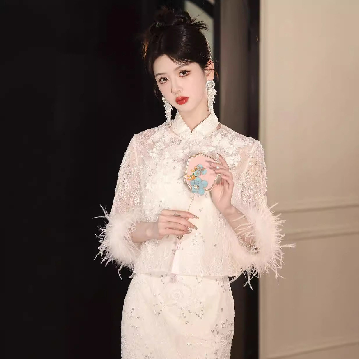 订婚礼服新中式领证登记连衣裙敬酒服2025新款新娘套装白色旗袍女