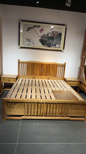 金丝楠木床双人床1.8米实木床卧室床婚床家具