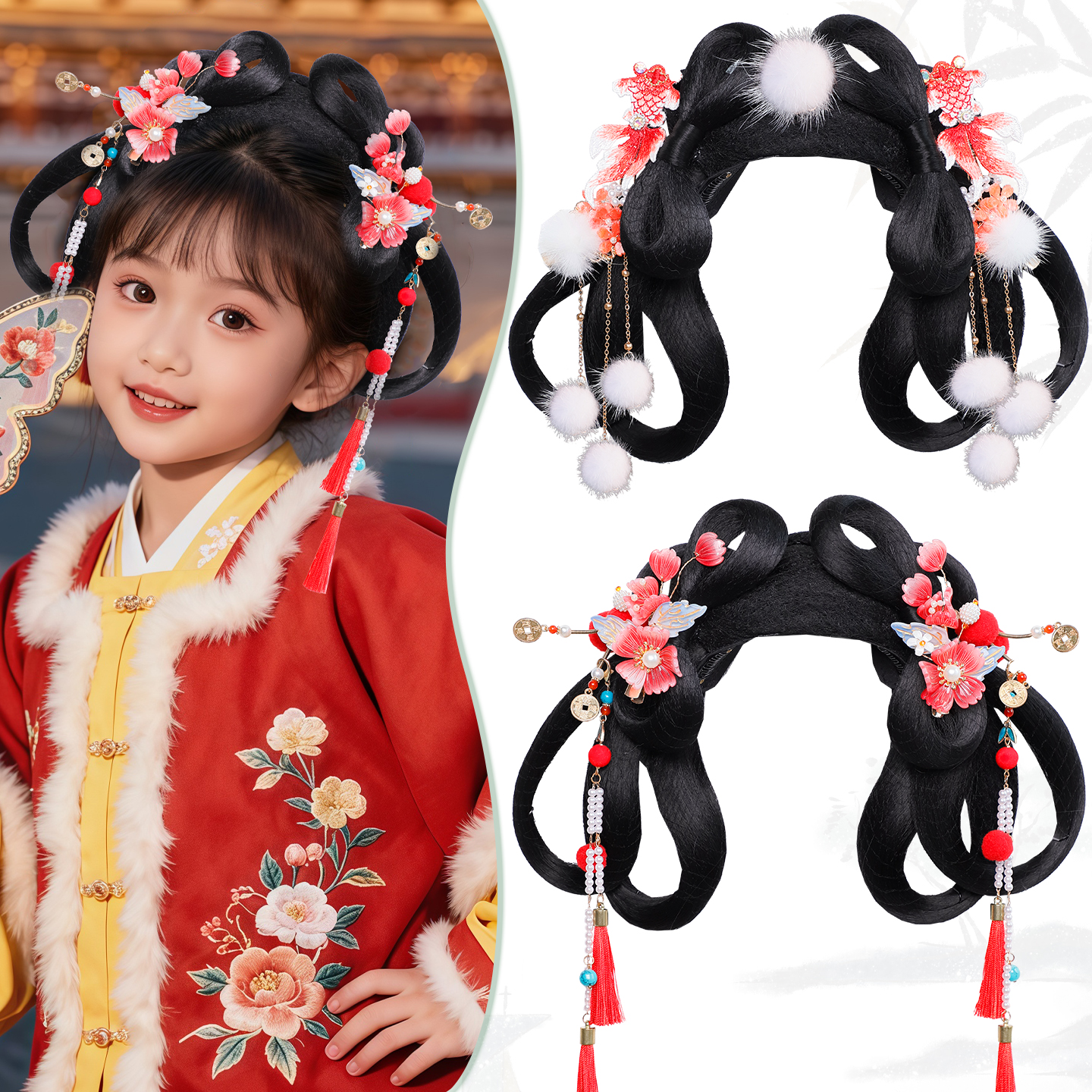 古风假发包女童可爱汉服头饰