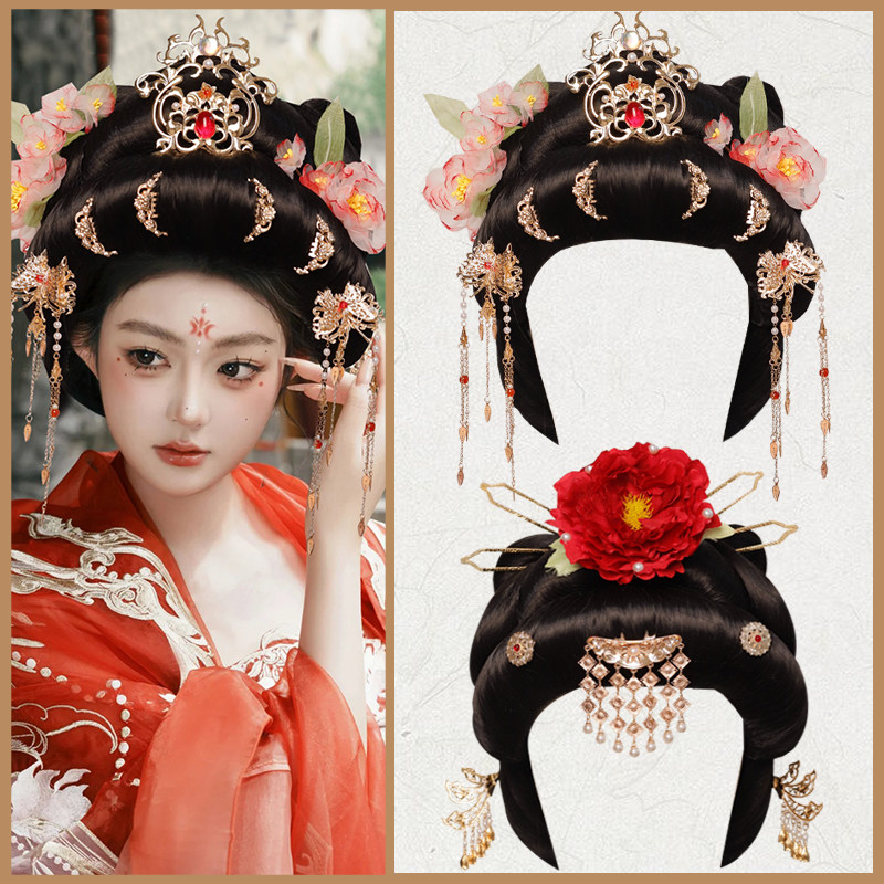 古风影视剧同款贵妃唐风汉服假发套古代贵妃女士整顶头套古风发套