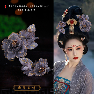 黑暗系列黑金牡丹仿烫花发夹小众高级感头饰古风汉服发饰新中式女