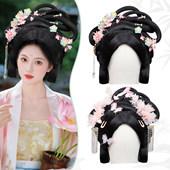 盘发造型花朵发饰古风汉服假发全头套一体式 宋制明制写真演出头套