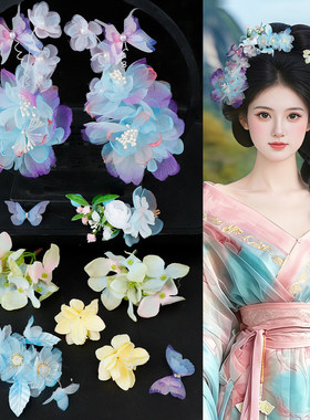 梦幻蓝紫手工绢花发饰套装