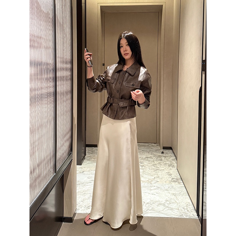 blue时尚韩系短款皮衣女新款气质酷飒风束腰外套修身显瘦夹克衫潮