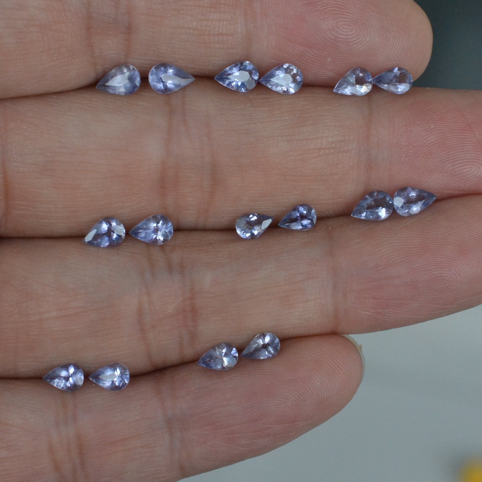 矢车菊色天然堇青石裸石水蓝宝石配对水滴形耳钉料裸石特惠包邮