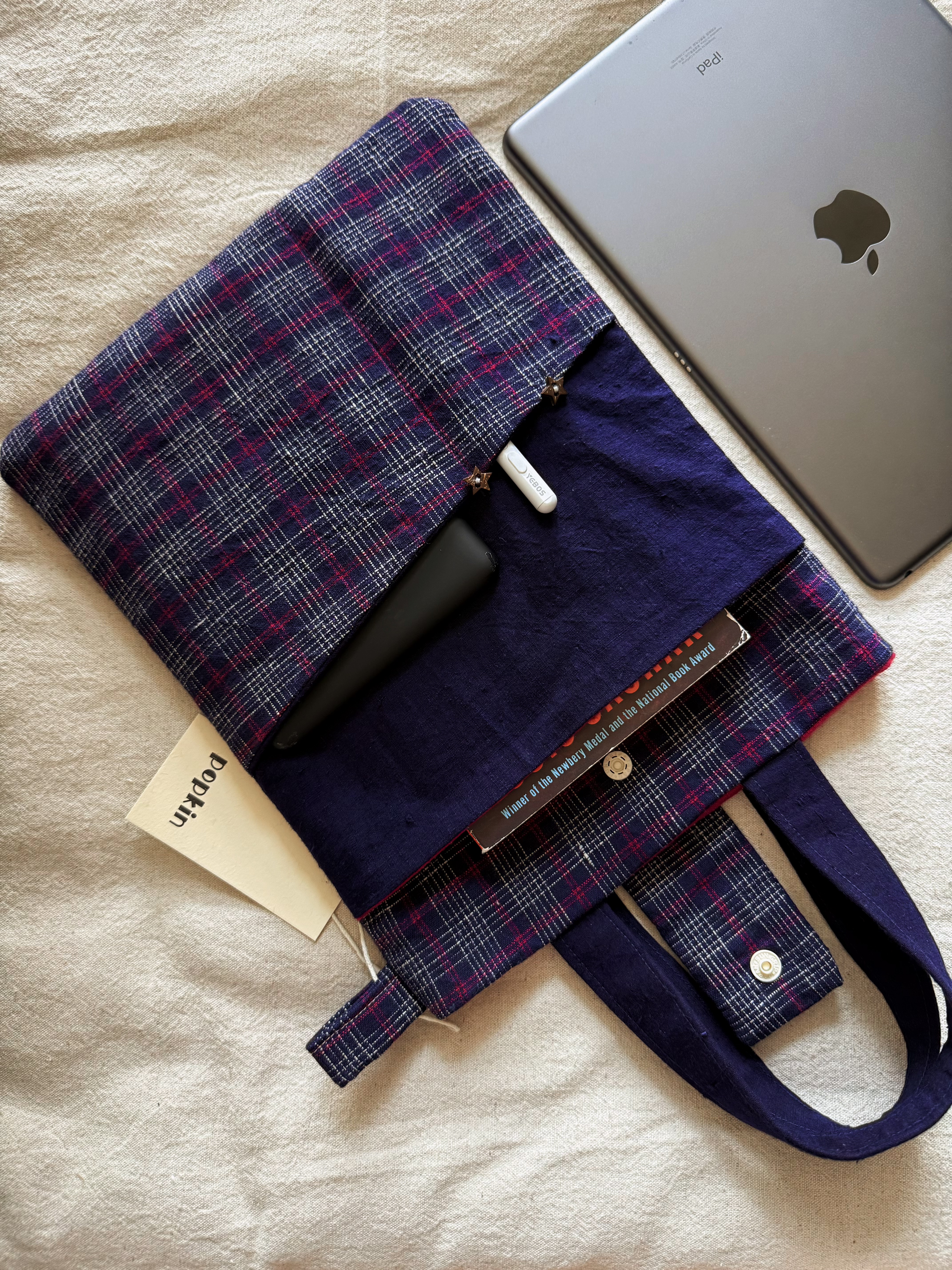 Popkin自制｜布艺书袋Ipad/Kindle笔记本阅读器护照收纳包图书馆