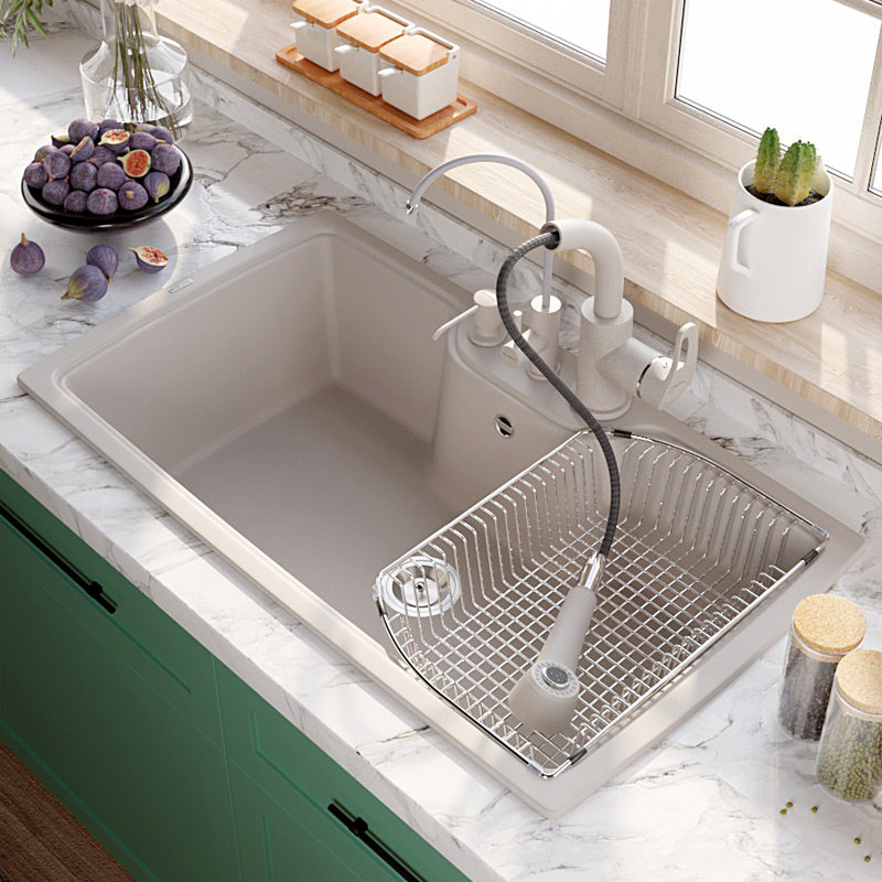 迈锐博厨房台上盆石英石水槽花岗岩大单槽洗菜盆洗碗槽燕麦916