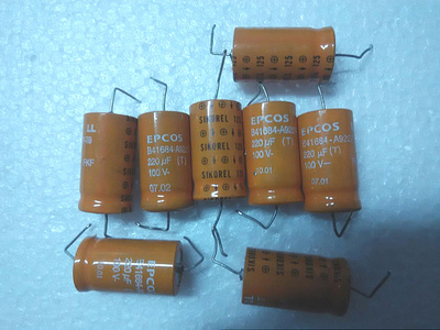 西门子EPCOS SIKOREL系列 橙色长寿命 100v 220uf 轴向发烧电容