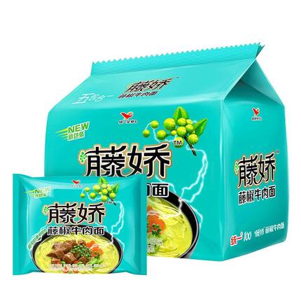 统一方便面藤娇藤椒牛肉面袋装五合一10包触电椒麻即食五连包泡面