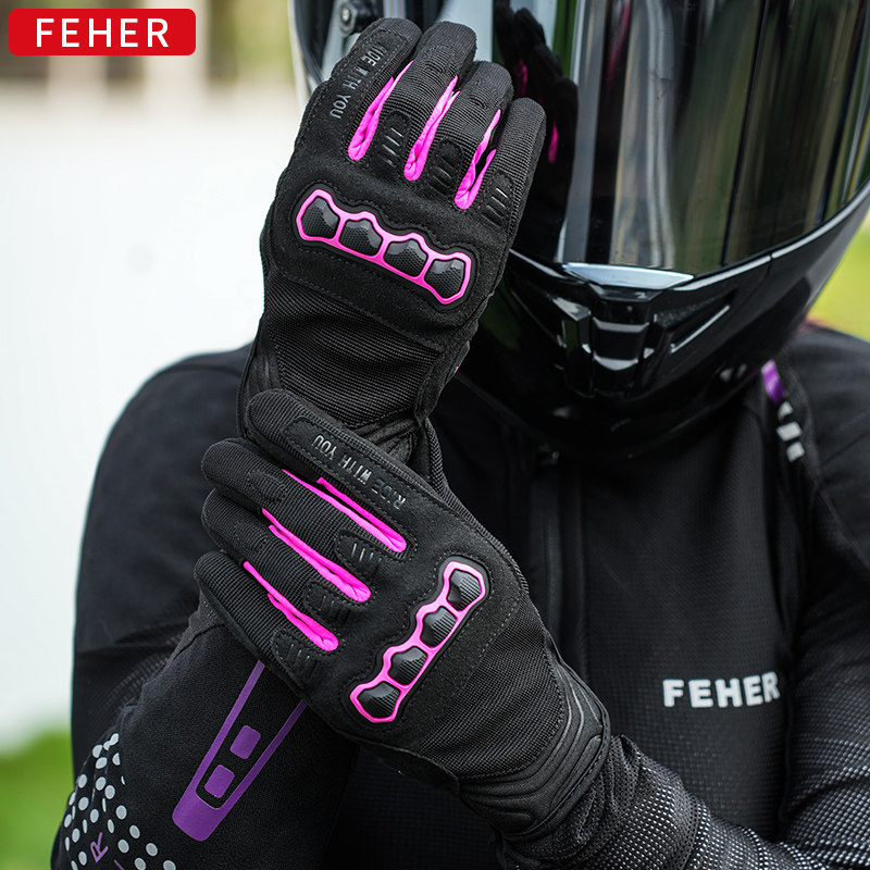 FEHER飞儿摩托车骑行手套机车赛车手套防摔防护透气触屏夏季女款