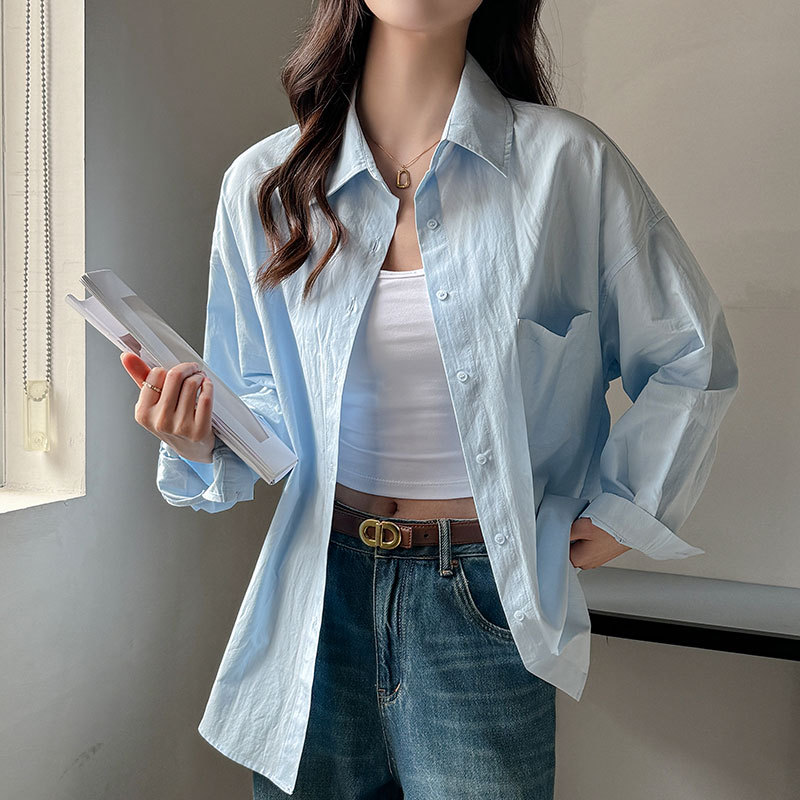 翻领长袖衬衫女轻奢高级感减龄洋气中长款宽松慵懒风显瘦防晒上衣