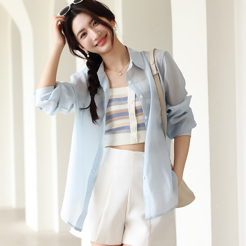 兰精天丝春夏衬衫女新款外穿冰凉感防晒服开衫轻薄纽扣莱赛尔