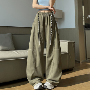 美式新款多巴胺休闲工装裤女春季高腰垂感宽松显瘦直筒百搭阔腿裤