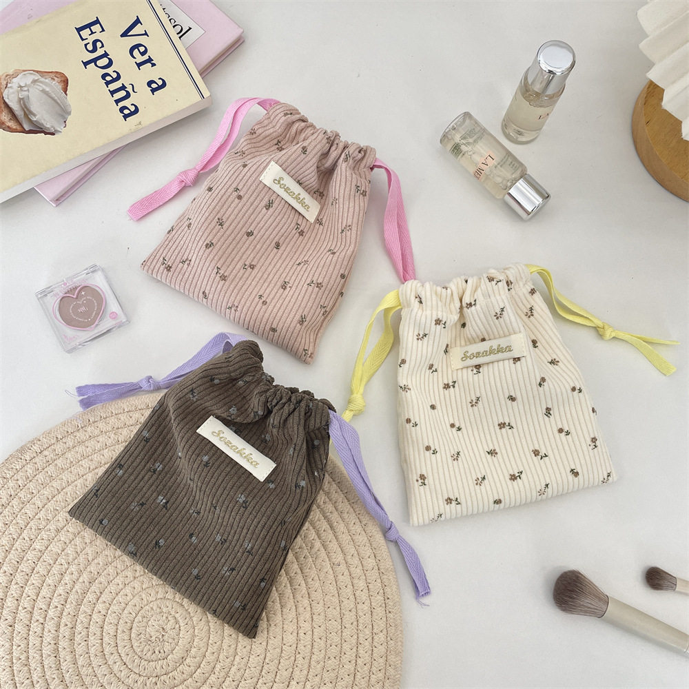 有趣琳 510141 灯芯绒碎花收纳袋抽绳束口布袋外出化妆品口红手拎,收纳整理,吸尘器收纳架/盒/袋,淘宝优惠券,粉丝福利购,淘宝优惠卷