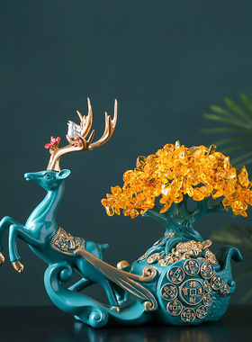 有趣琳 鹿摆件一路发财乔迁新居酒柜装饰