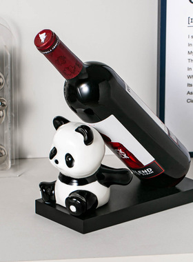 有趣琳 熊猫红酒架陶瓷实木底座轻奢酒柜摆件