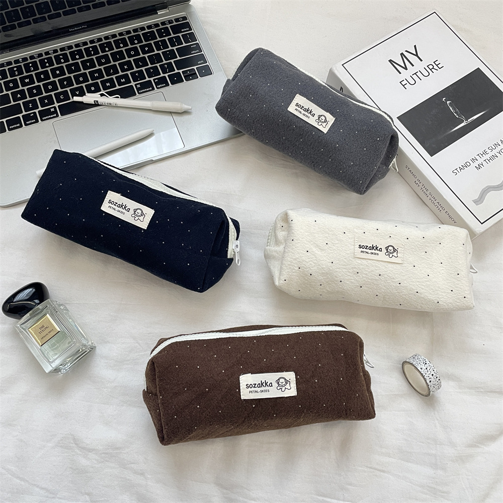 有趣琳 510302 毛呢韩系波点笔袋ins文具大容量高颜值小众学生