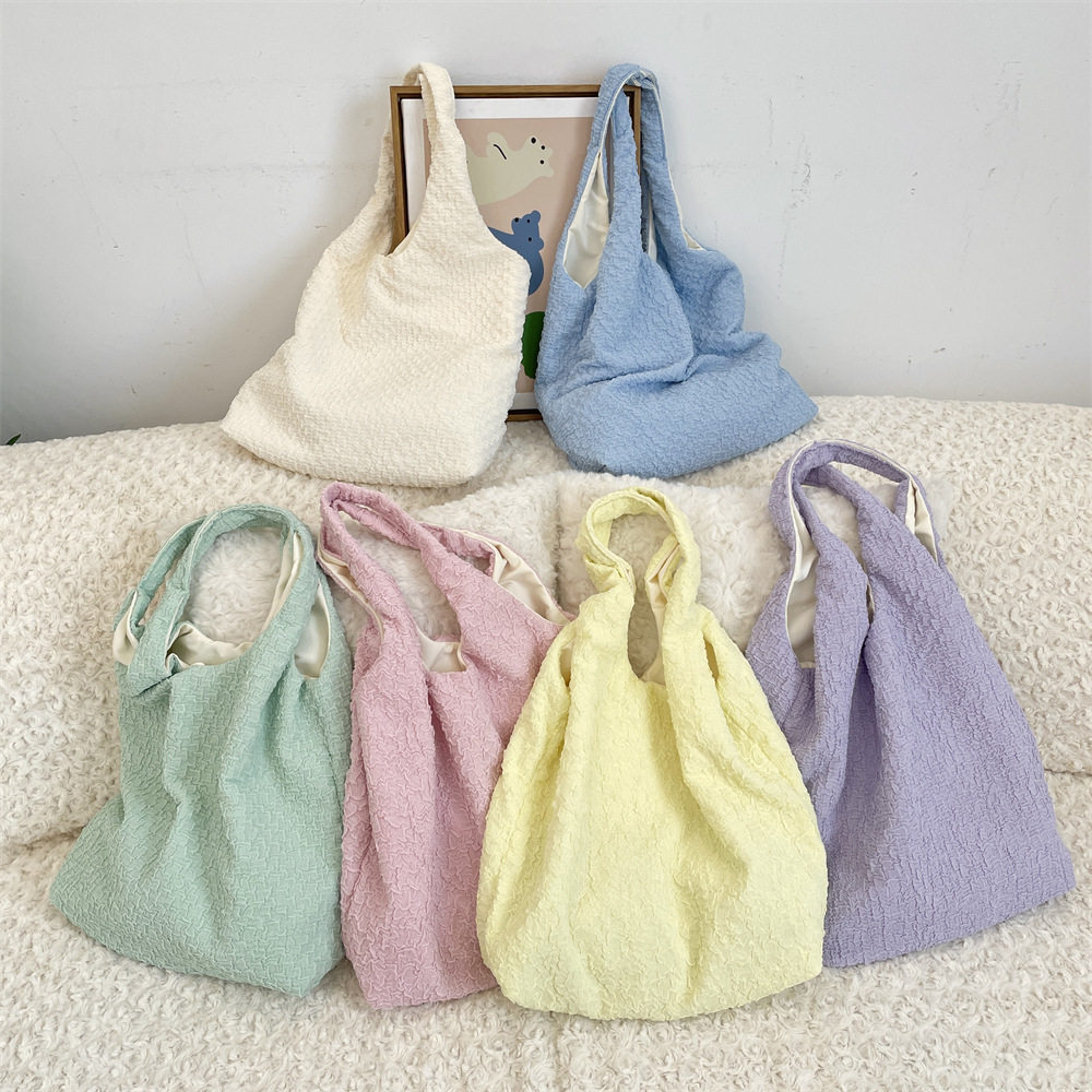 有趣琳 温柔纯色褶皱夏季大容量单肩手提托特包,箱包皮具/热销女包/男包,通用款女包,淘宝优惠券,粉丝福利购,淘宝优惠卷