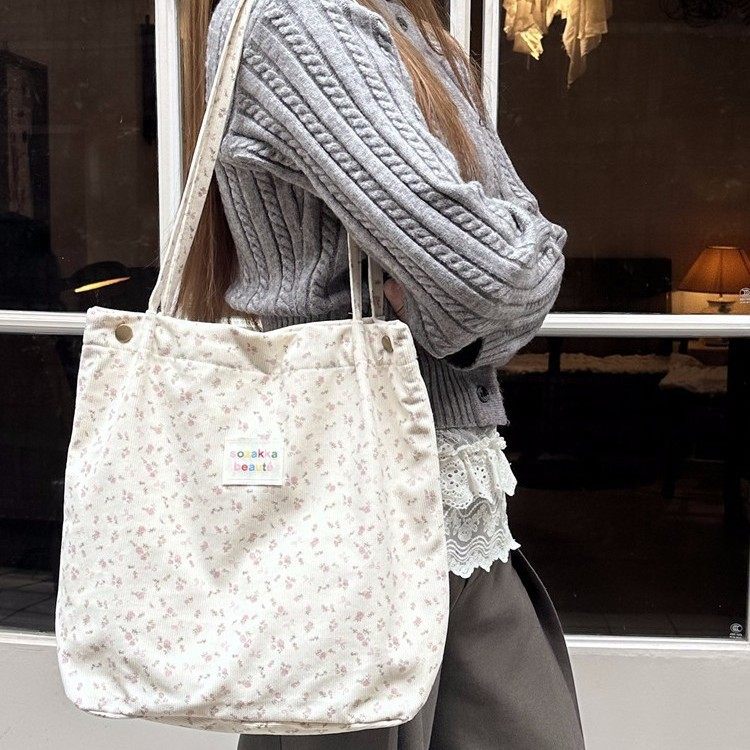 有趣琳 510162 2026灯芯绒小碎花帆布包包通勤包大容量帆布包磁扣,箱包皮具/热销女包/男包,通用款女包,淘宝优惠券,粉丝福利购,淘宝优惠卷