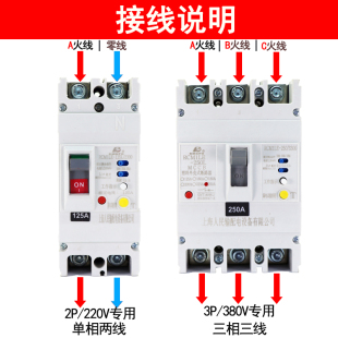 上海人民塑壳漏电断路器2P单相100A125A250A220V大功率漏电保护器